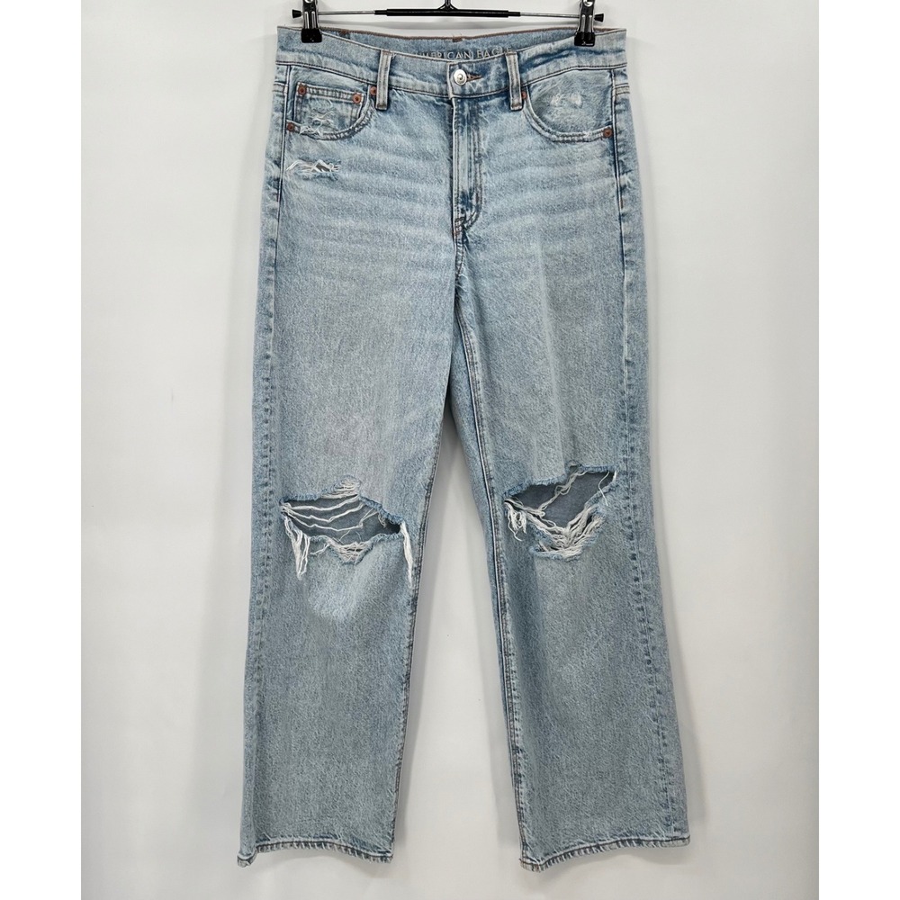 American Eagle 6 Straight Jeans Womens Light Wash Distressed Ripped High Rise